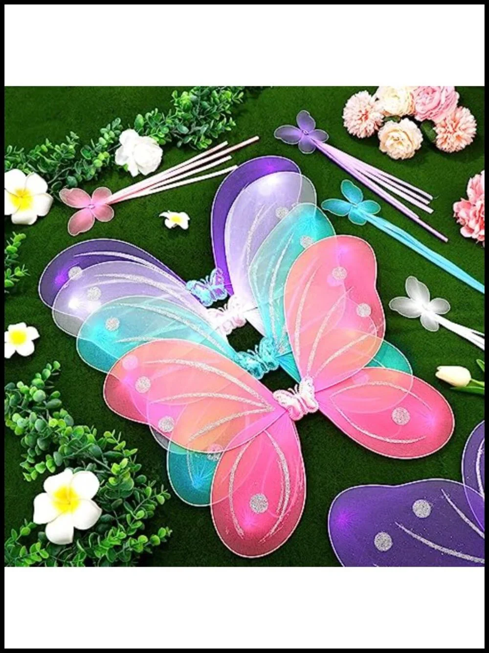 12 Sets Fairy Butterfly Wings with Wands, Pretend Play Costume Accessories for